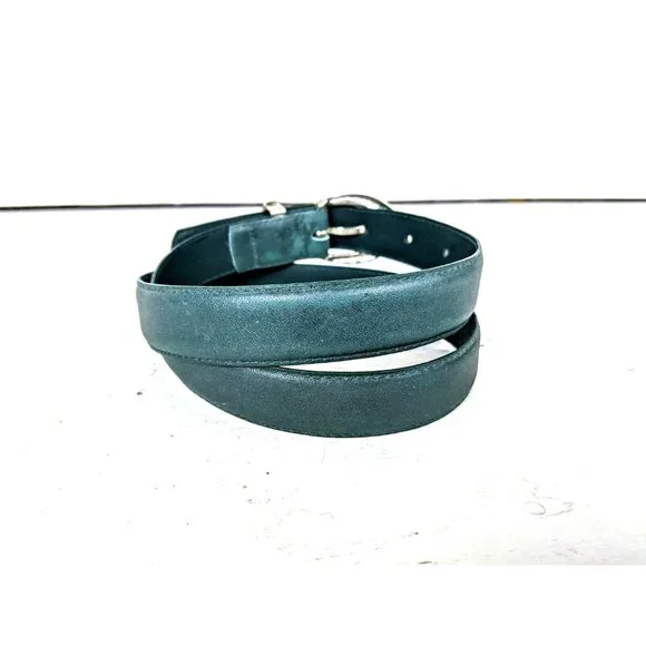 Vintage green skinny leather belt - Picture 3 of 5